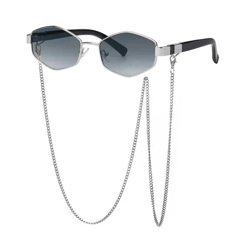 New Women Sunglasses Chain Personalized Round Frame Wholesale Korean Style