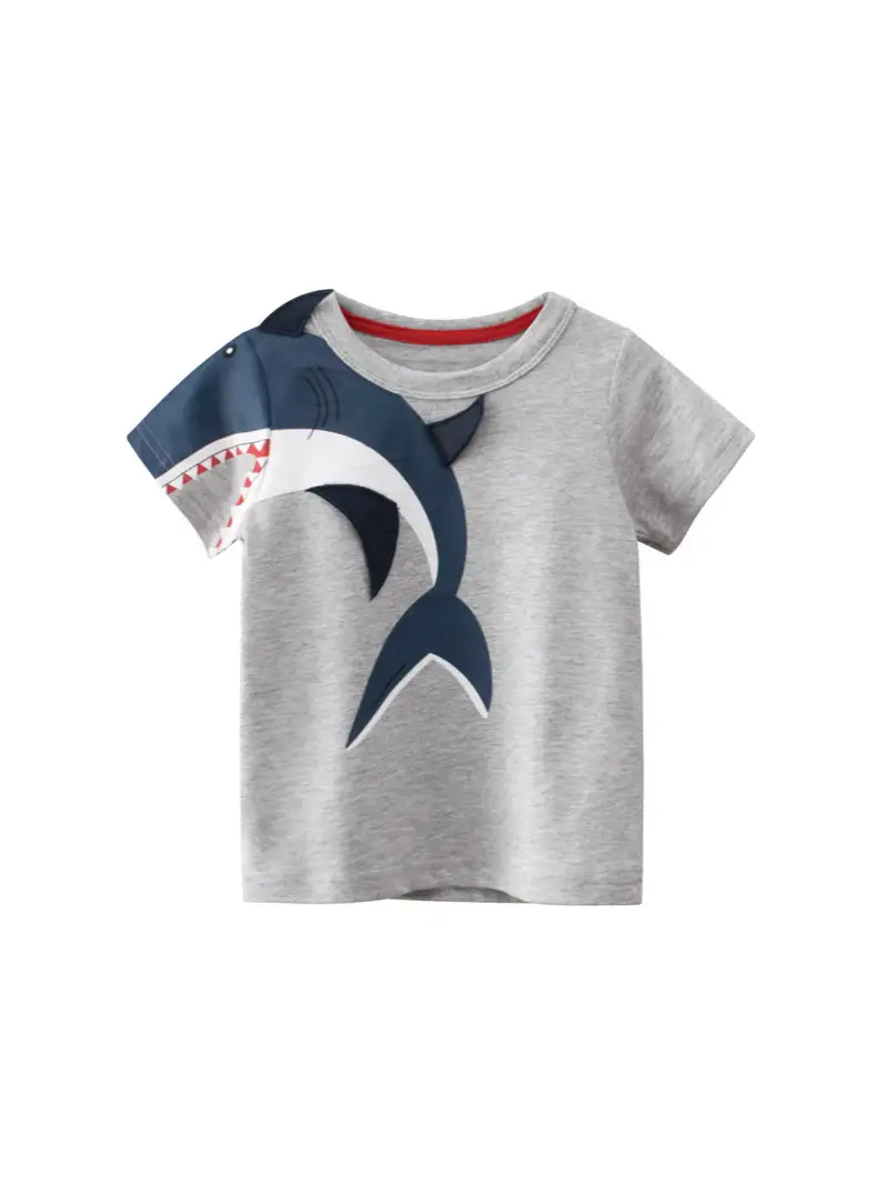 2026 Kids T-Shirt Korean Style Gray Blue One-Piece Dropshipping - Image 2