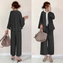 Japanese Style Loose Wide Leg Pants with V-Neck Top — feature 8
