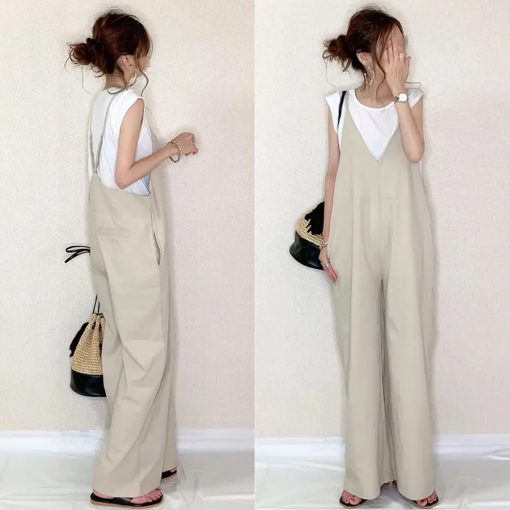 Japanese Style Loose Wide Leg Pants with V-Neck Top