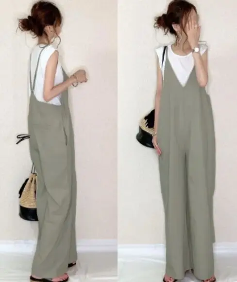 Japanese Style Loose Wide Leg Pants with V-Neck Top