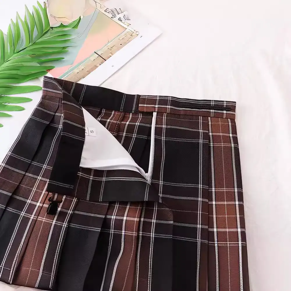 Japanese College High Waist Black Sugar Ginger Tea JK Uniform Pleated Skirt