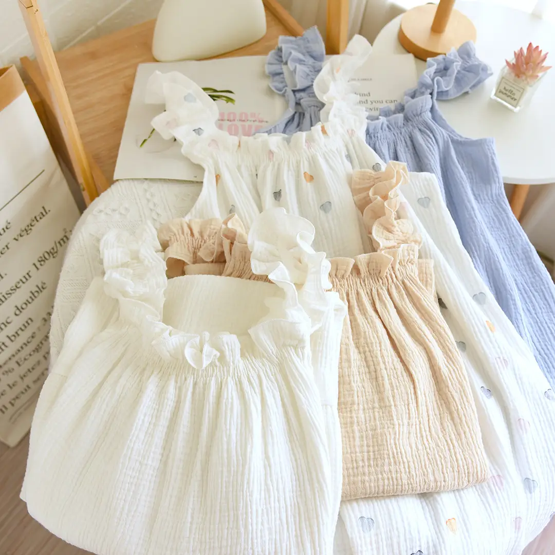 Nightdress Women's Summer Cotton Yarn Pure Cotton Thin Sling Pajamas Loose Mid-length Sweet Cute Long Dress Home Clothes — feature 10