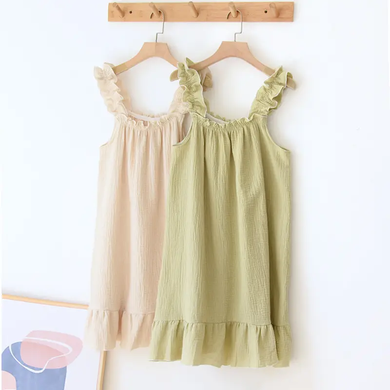 Nightdress Women's Summer Cotton Yarn Pure Cotton Thin Sling Pajamas Loose Mid-length Sweet Cute Long Dress Home Clothes — feature 17