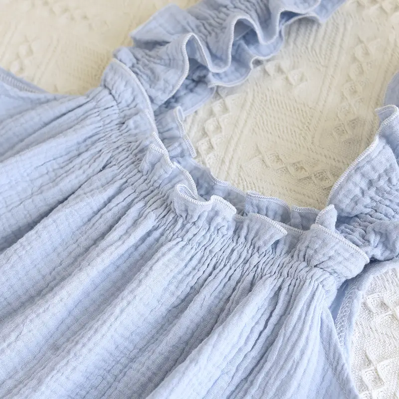 Nightdress Women's Summer Cotton Yarn Pure Cotton Thin Sling Pajamas Loose Mid-length Sweet Cute Long Dress Home Clothes — feature 22