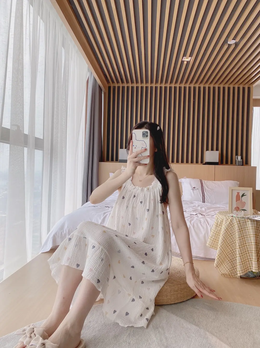 Nightdress Women's Summer Cotton Yarn Pure Cotton Thin Sling Pajamas Loose Mid-length Sweet Cute Long Dress Home Clothes — feature 4