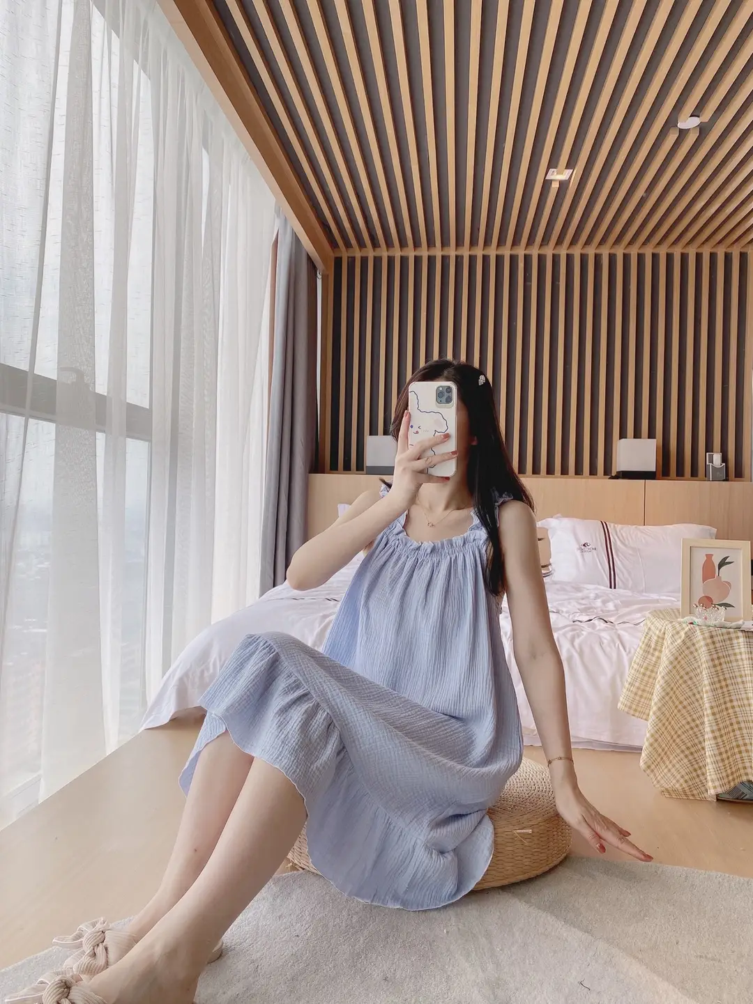 Nightdress Women's Summer Cotton Yarn Pure Cotton Thin Sling Pajamas Loose Mid-length Sweet Cute Long Dress Home Clothes — feature 5