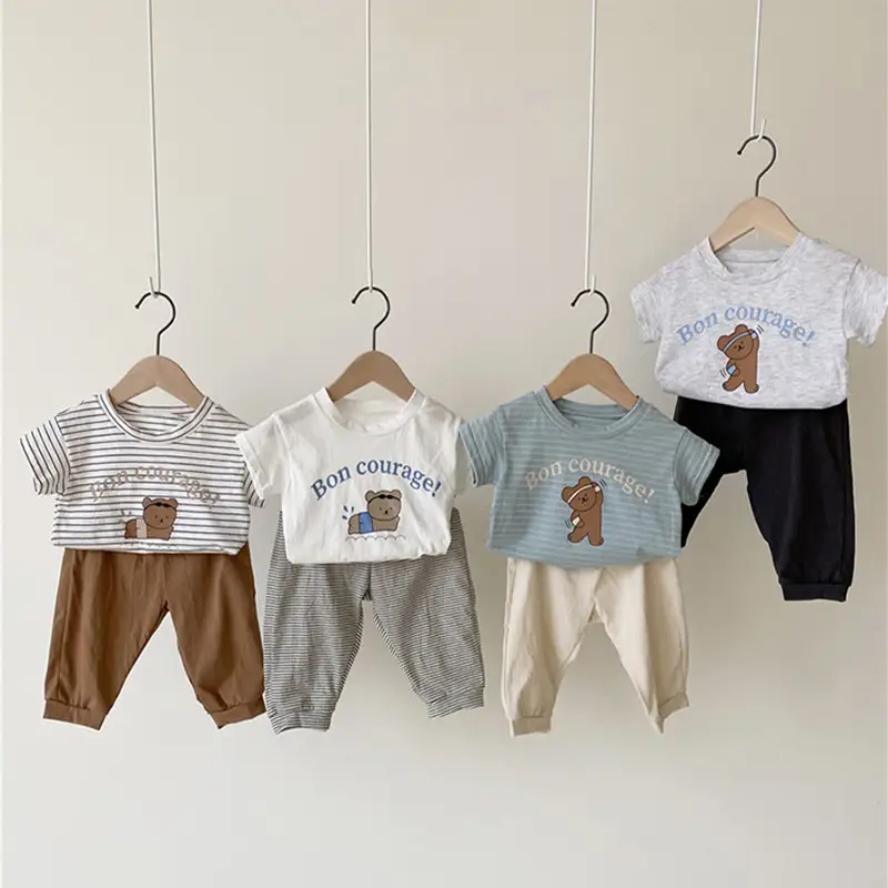 2026 Kids T-Shirt Bon Courage Bear Print Gray - Image 9
