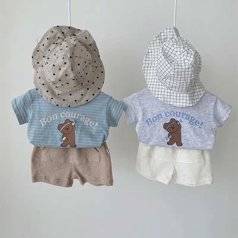 2026 Kids T-Shirt Bon Courage Bear Print Gray - Image 11