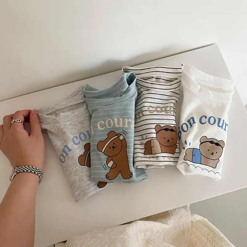 2026 Kids T-Shirt Bon Courage Bear Print Gray - Image 12