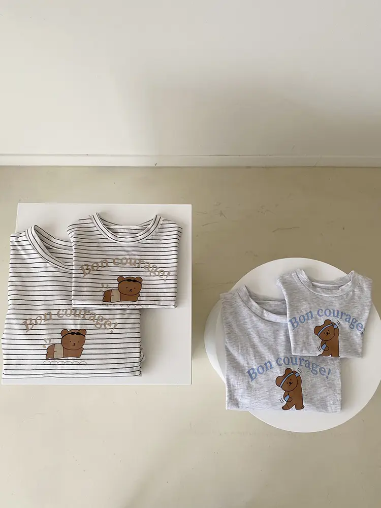 2026 Kids T-Shirt Bon Courage Bear Print Gray — feature 17
