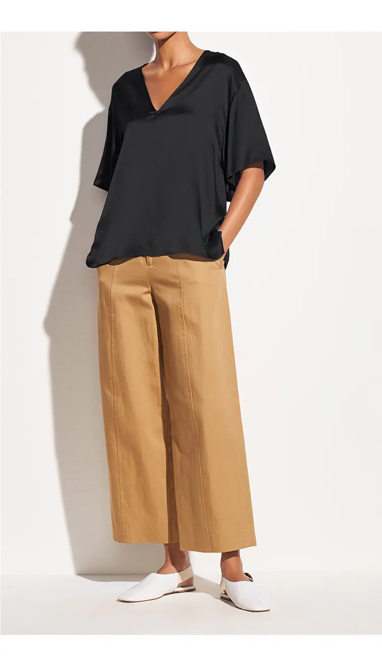 Women V-Neck Ice Silk T-Shirt Navy Blue Loose — feature 8