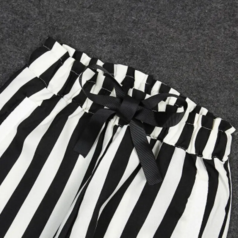 Women 2-Piece Striped T-Shirt & Pants Set White Black - Image 4