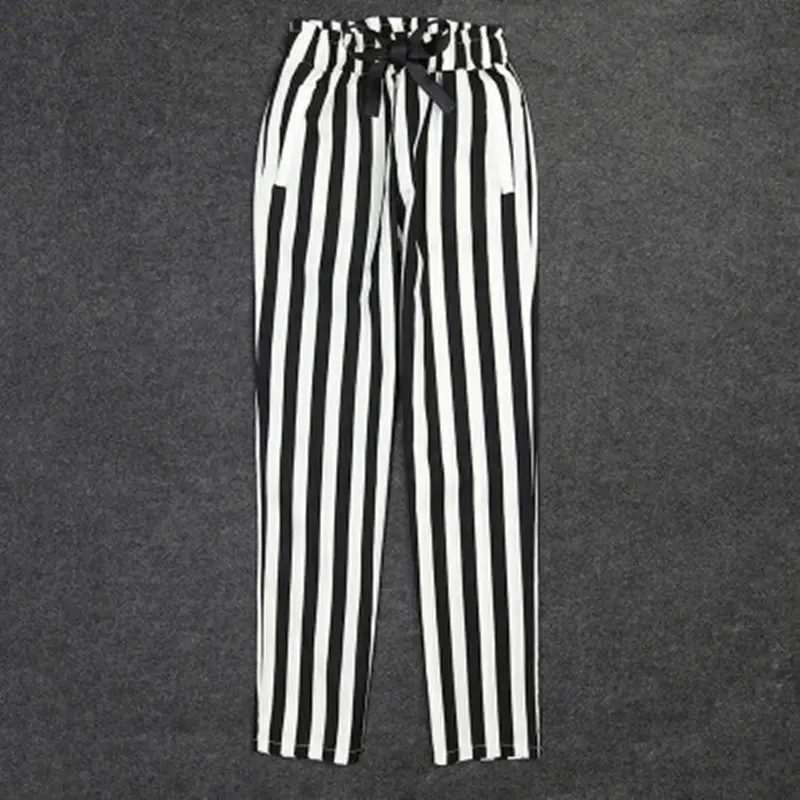 Women 2-Piece Striped T-Shirt & Pants Set White Black - Image 5