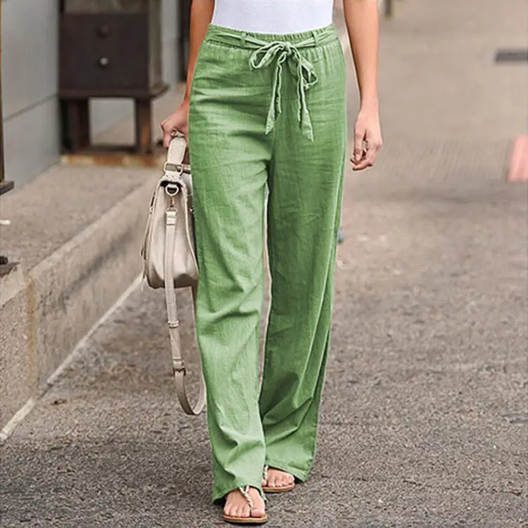 Cross-Border 2025 Summer Wide-Leg Pants Cotton Linen - Image 4
