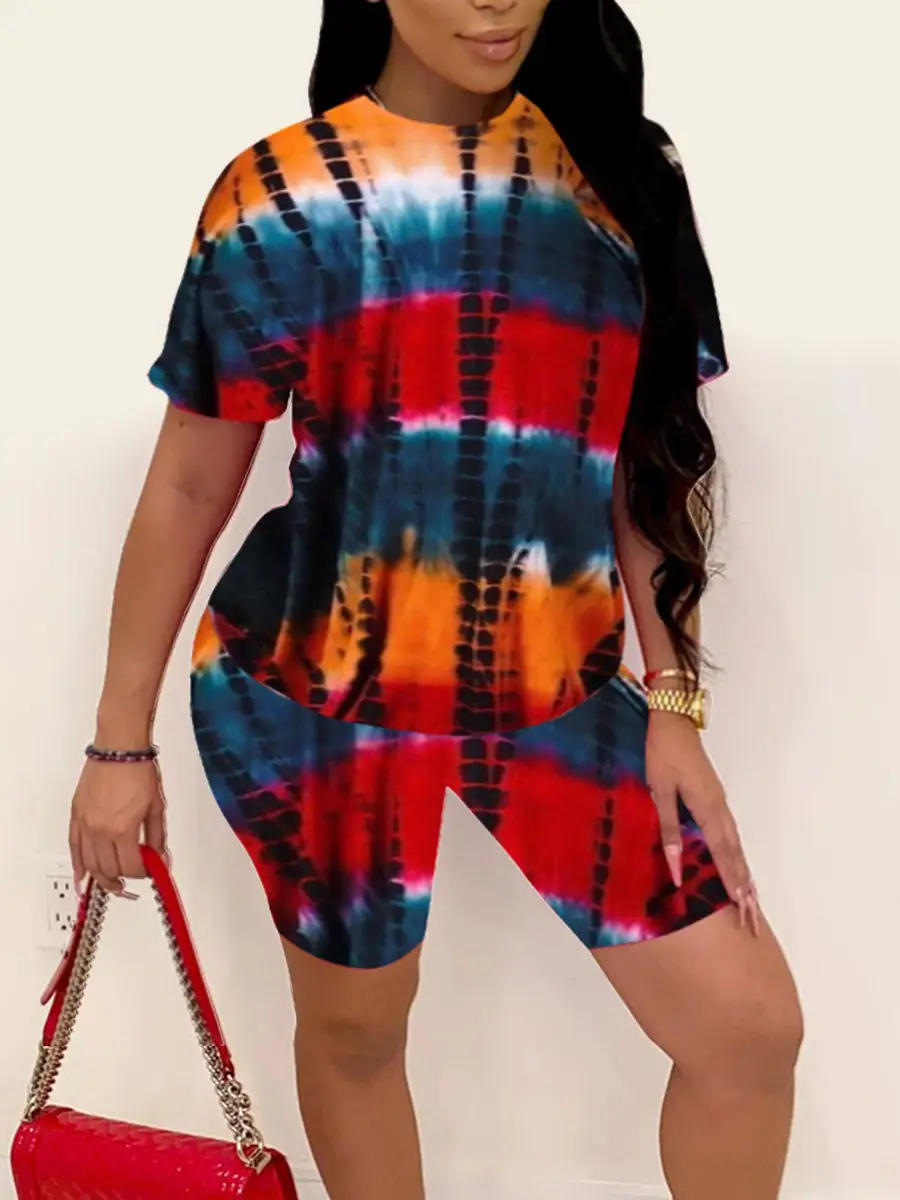 2025 Tie-Dye Women Shorts Set Short Sleeve — feature 15
