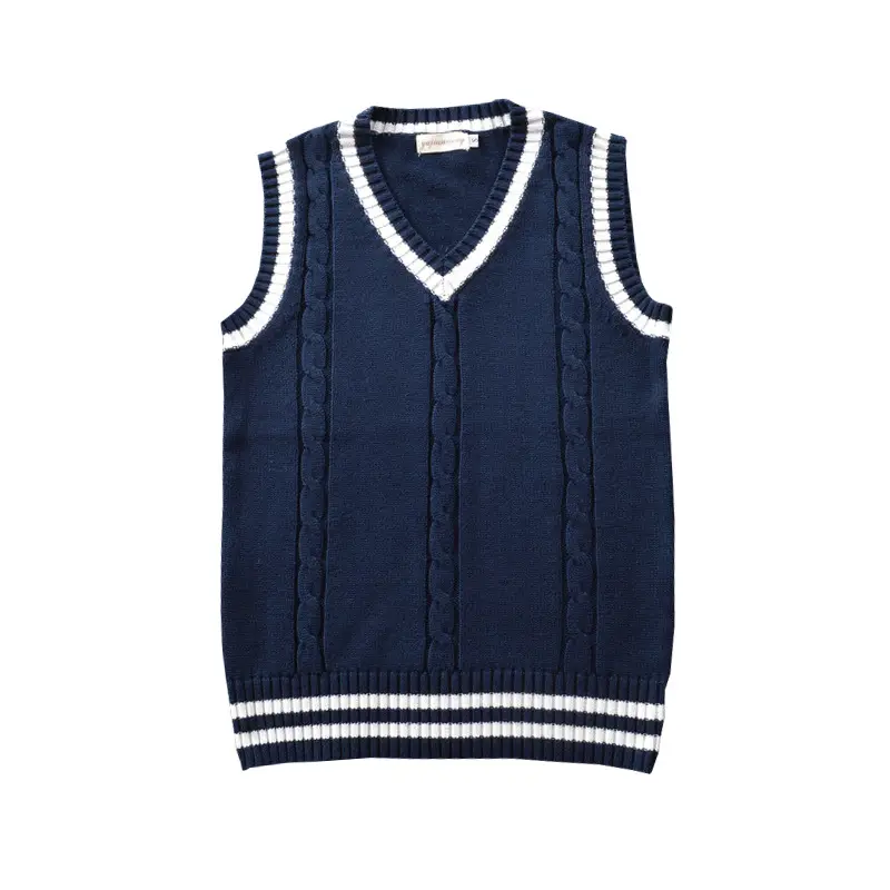 Spot College V-Neck Knitted V-Neck Vest Navy White - Image 3