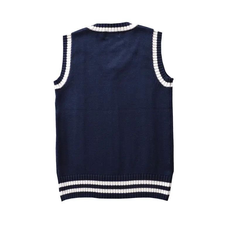 Spot College V-Neck Knitted V-Neck Vest Navy White - Image 5
