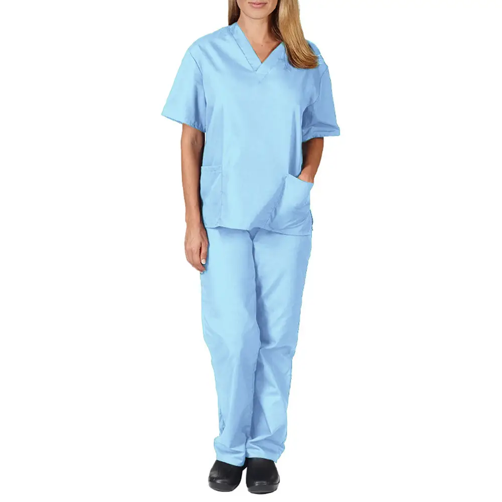 Light Blue Elastic Work Suit for Medical Professionals - Image 14