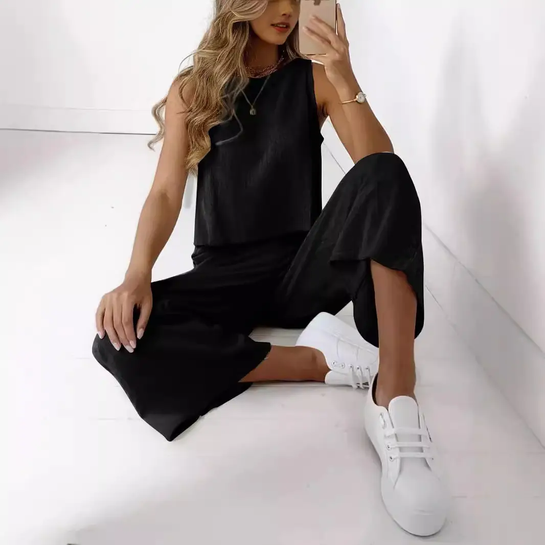 2021 White Sleeveless Top & Wide Leg Pants Set - Image 6
