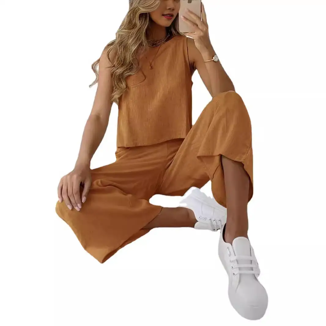 2021 White Sleeveless Top & Wide Leg Pants Set - Image 8
