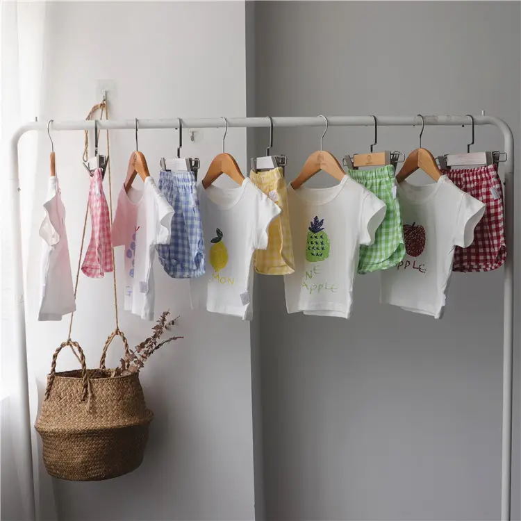 2026 Korean Kids Shorts Set Fruit Print Green Checkered - Image 8