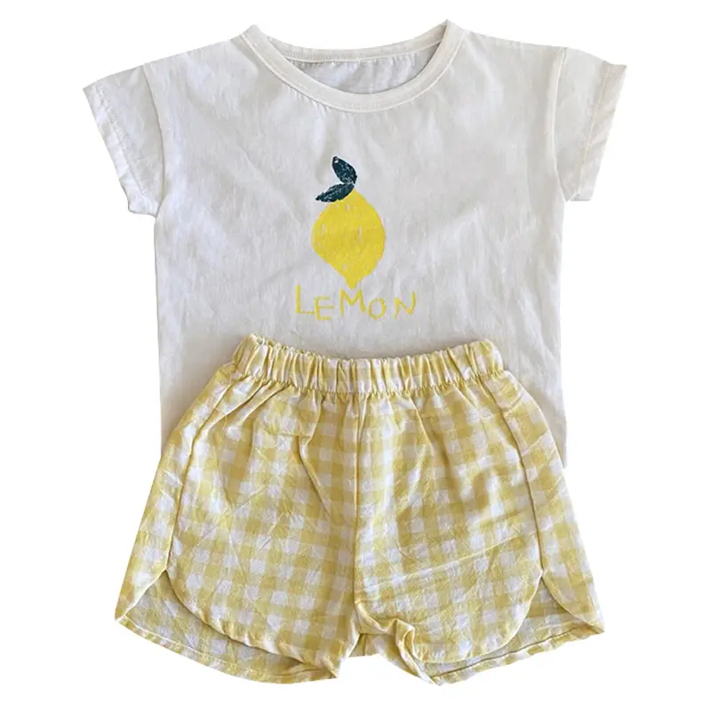 2026 Korean Kids Shorts Set Fruit Print Green Checkered - Image 9