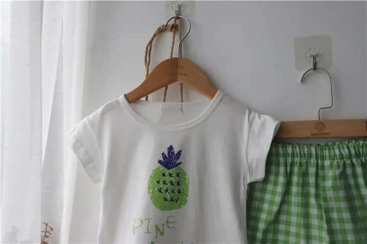 2026 Korean Kids Shorts Set Fruit Print Green Checkered — feature 14