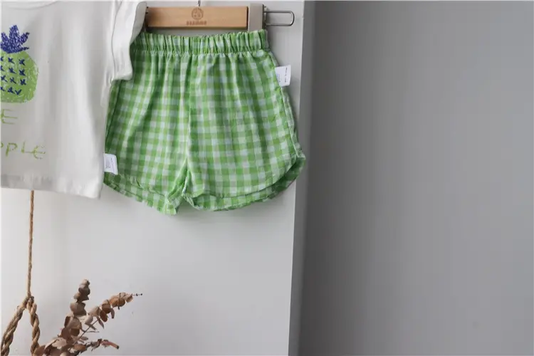 2026 Korean Kids Shorts Set Fruit Print Green Checkered — feature 15