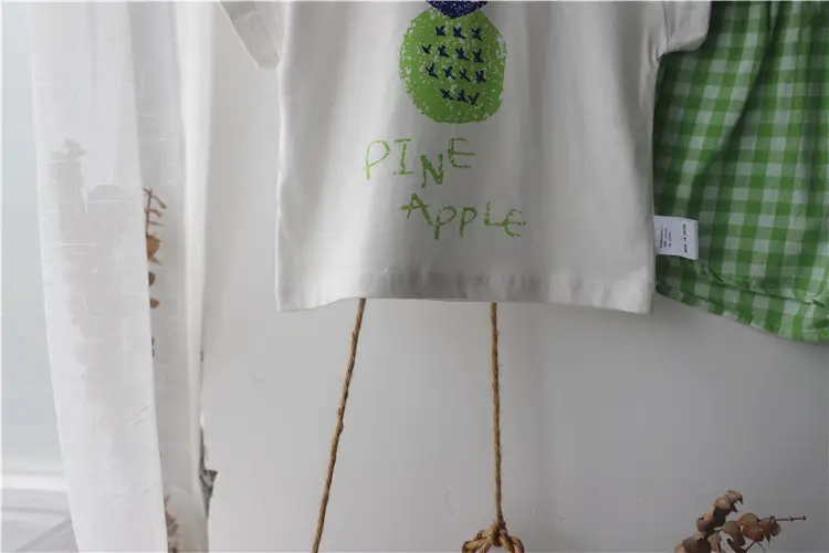 2026 Korean Kids Shorts Set Fruit Print Green Checkered — feature 16
