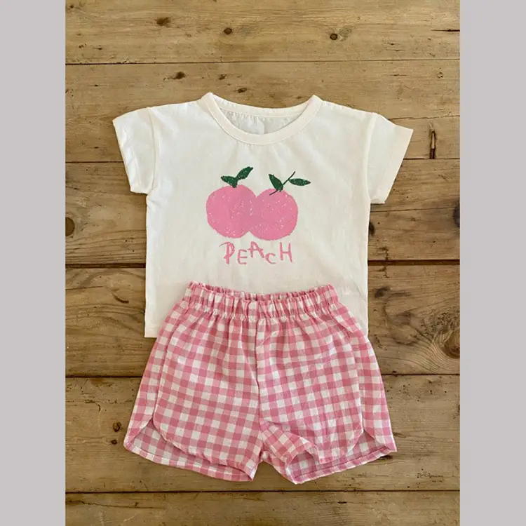 2026 Korean Kids Shorts Set Fruit Print Green Checkered — feature 20