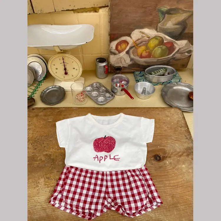 2026 Korean Kids Shorts Set Fruit Print Green Checkered — feature 21