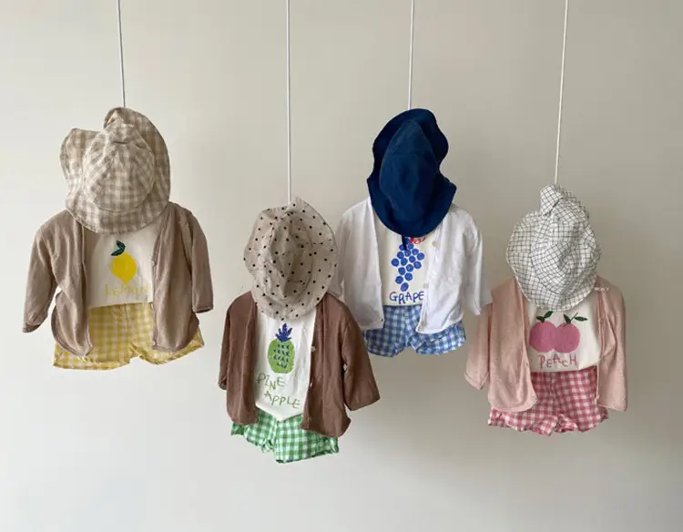 2026 Korean Kids Shorts Set Fruit Print Green Checkered — feature 25