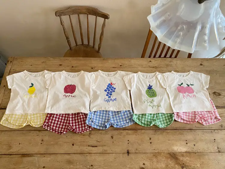 2026 Korean Kids Shorts Set Fruit Print Green Checkered — feature 26