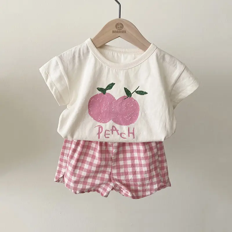 2026 Korean Kids Shorts Set Fruit Print Green Checkered — feature 28