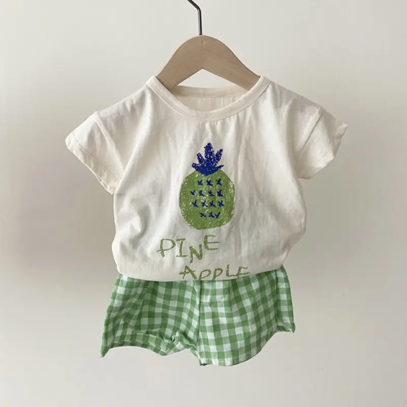 2026 Korean Kids Shorts Set Fruit Print Green Checkered — feature 29