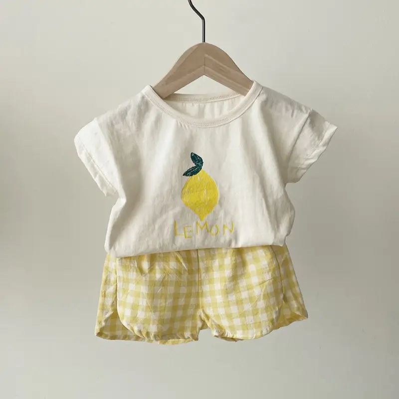 2026 Korean Kids Shorts Set Fruit Print Green Checkered — feature 31