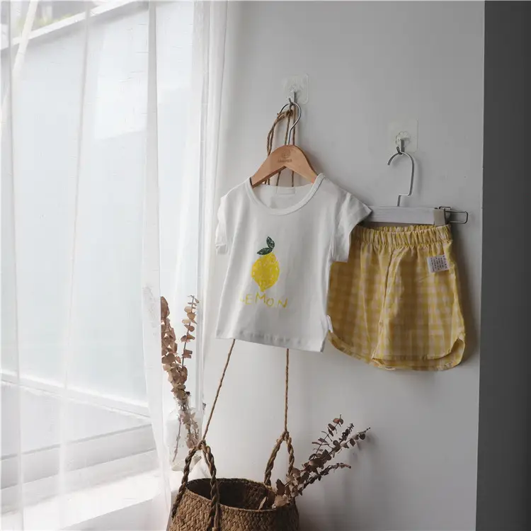 2026 Korean Kids Shorts Set Fruit Print Green Checkered — feature 8