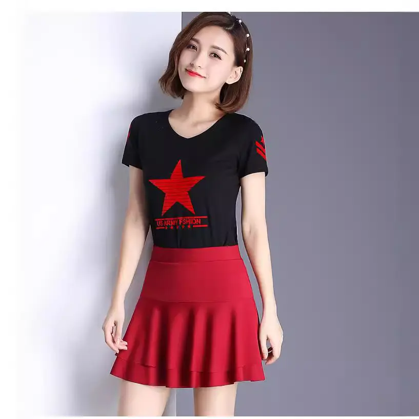 Maroon Square Dance Skirt High Waist Puffy - Image 6