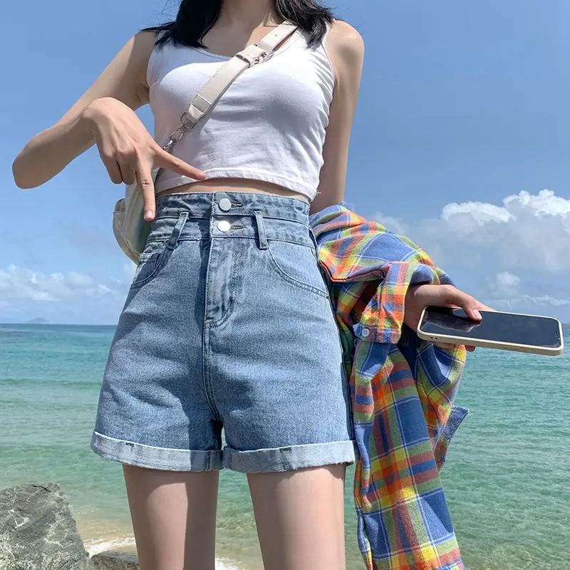 Net Denim Shorts White High Waist 2021 - Image 5