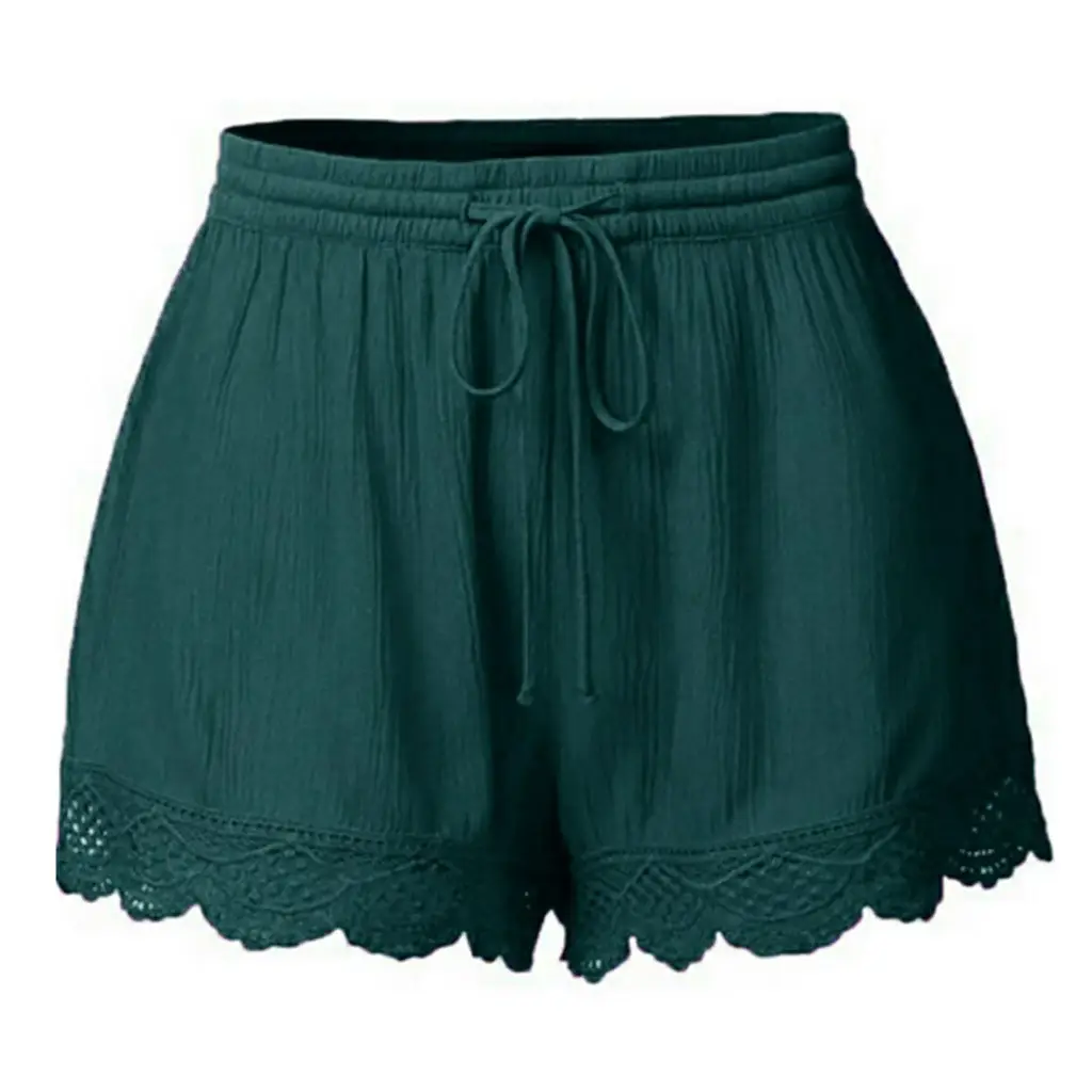 Women's 2024 Summer Lace Drawstring Shorts Green Multi Color - Image 6
