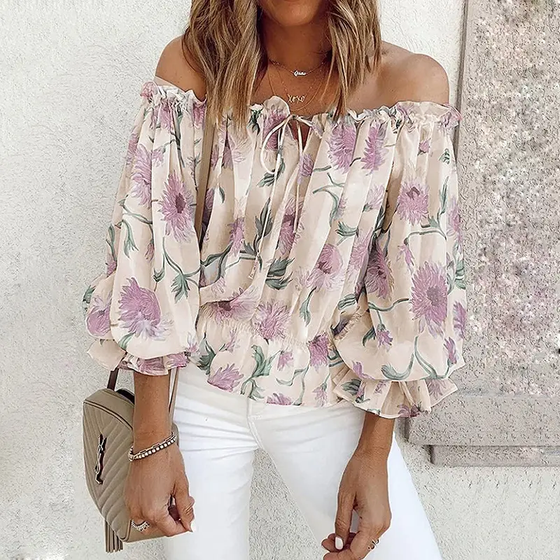 2023 Off-Shoulder Chiffon Floral Top for Women — feature 11