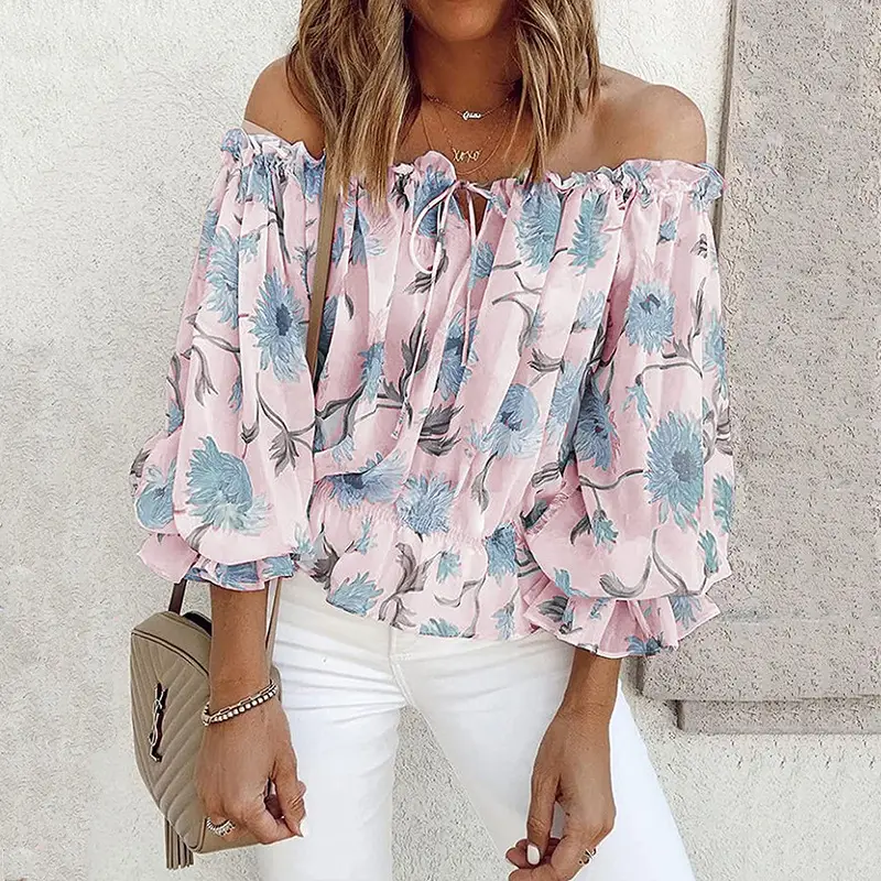2023 Off-Shoulder Chiffon Floral Top for Women - Image 2