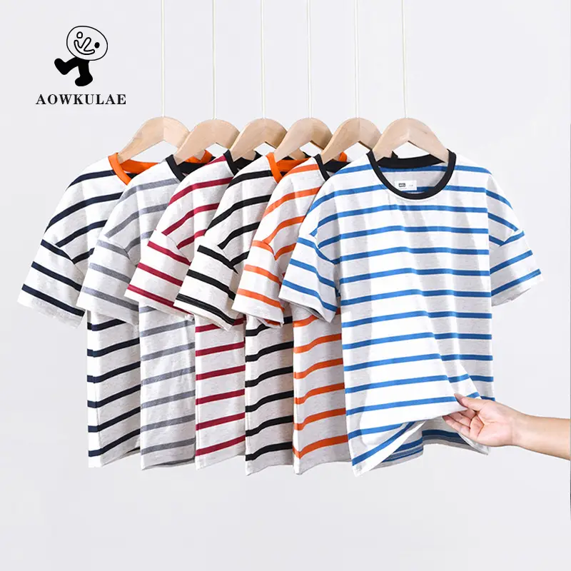 Boys Striped Drop Shoulder T-Shirt for Girls - Image 4