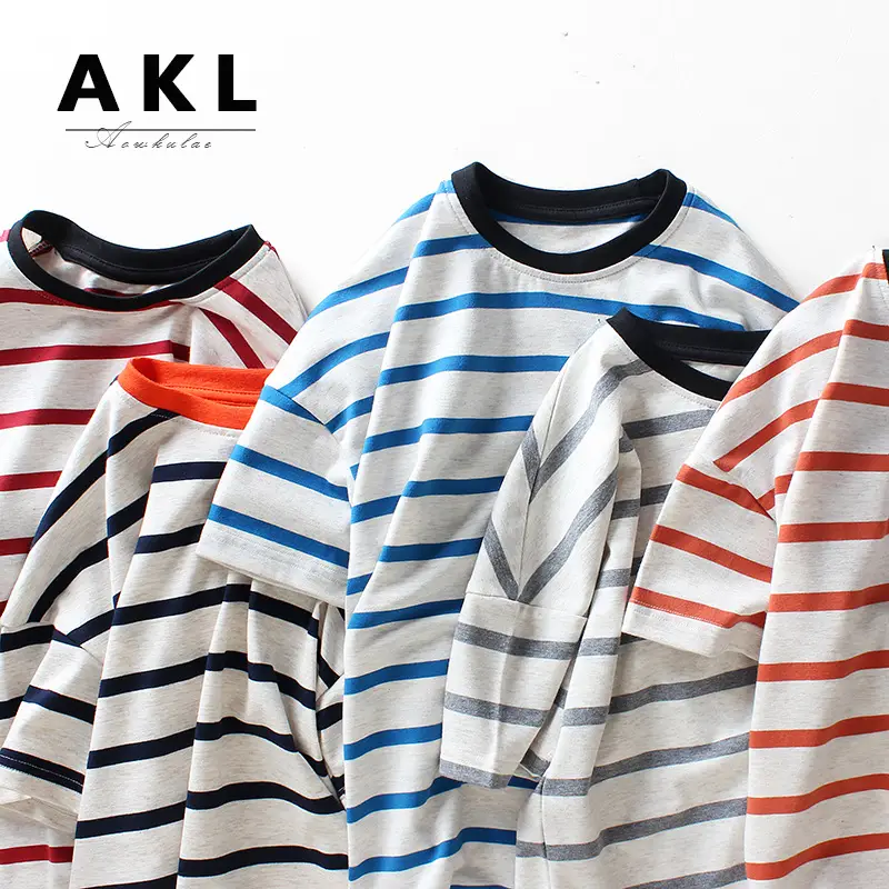 Boys Striped Drop Shoulder T-Shirt for Girls - Image 5