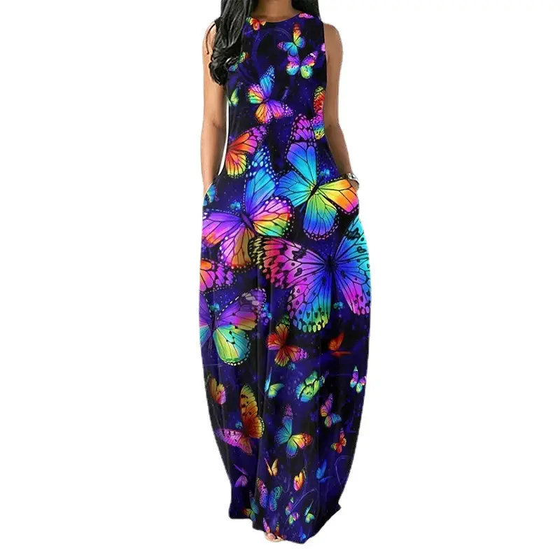 Black Butterfly Print Long Dress with Slim Fit Sleeves - Image 7