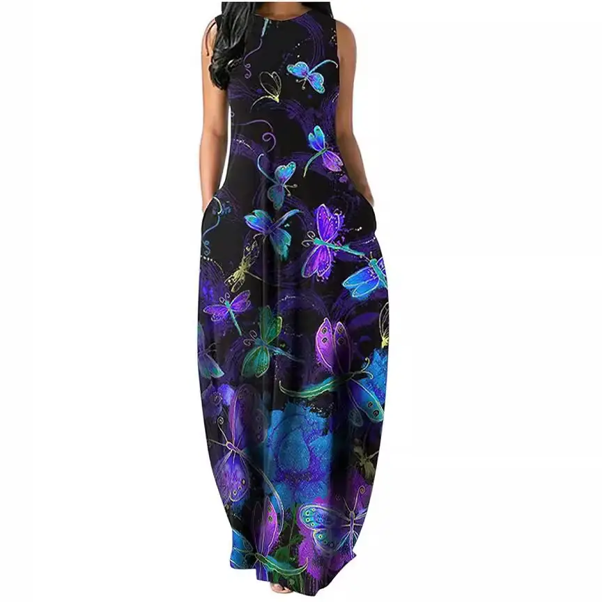 Black Butterfly Print Long Dress with Slim Fit Sleeves - Image 8