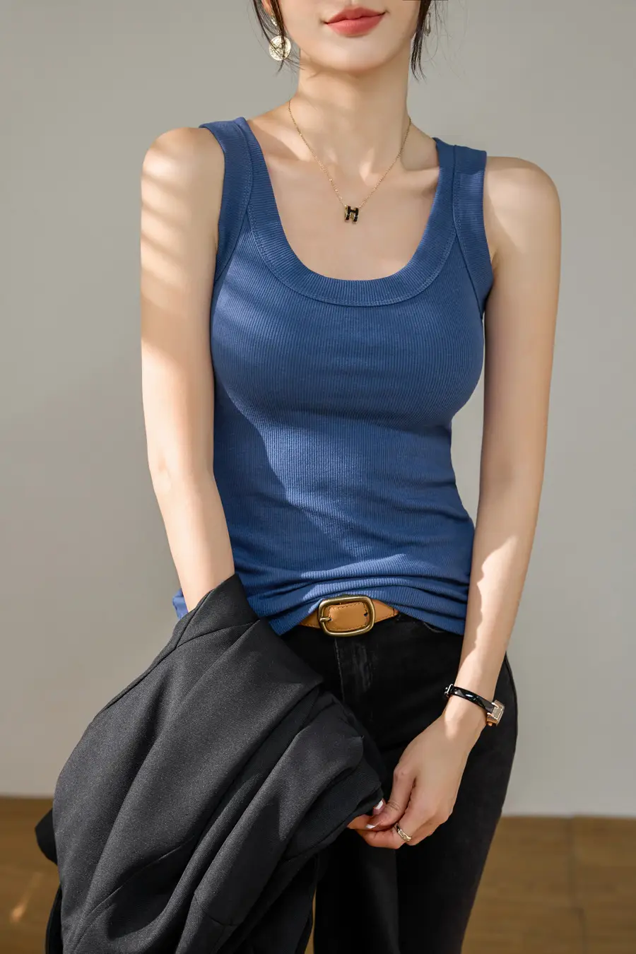 Women's Wide Shoulder Camisole Cotton Summer Anti Exposure Slimming Top — feature 19
