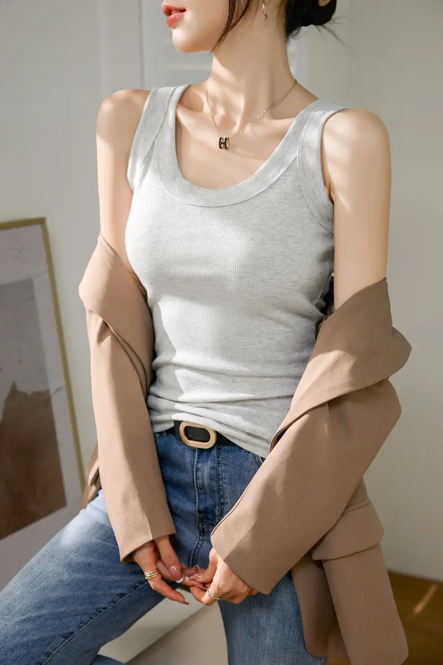 Women's Wide Shoulder Camisole Cotton Summer Anti Exposure Slimming Top — feature 25
