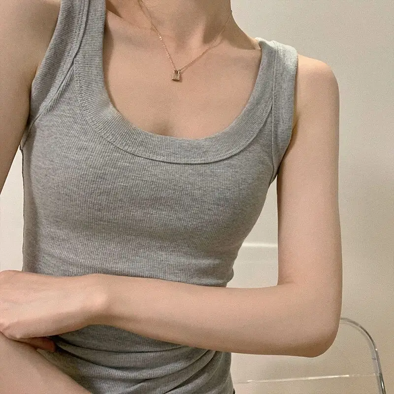 Women's Wide Shoulder Camisole Cotton Summer Anti Exposure Slimming Top - Image 9